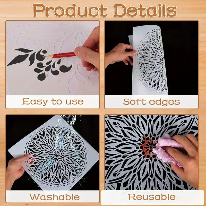 Cross-border Amazon spray painting template 4-piece set mandala template children diy drawing painting template hollow template 5