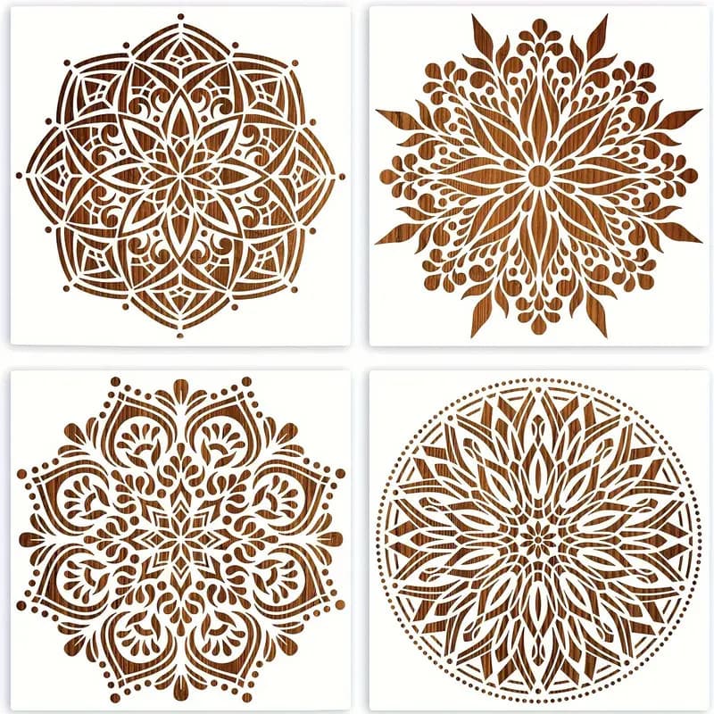 Cross-border Amazon spray painting template 4-piece set mandala template children diy drawing painting template hollow template 8