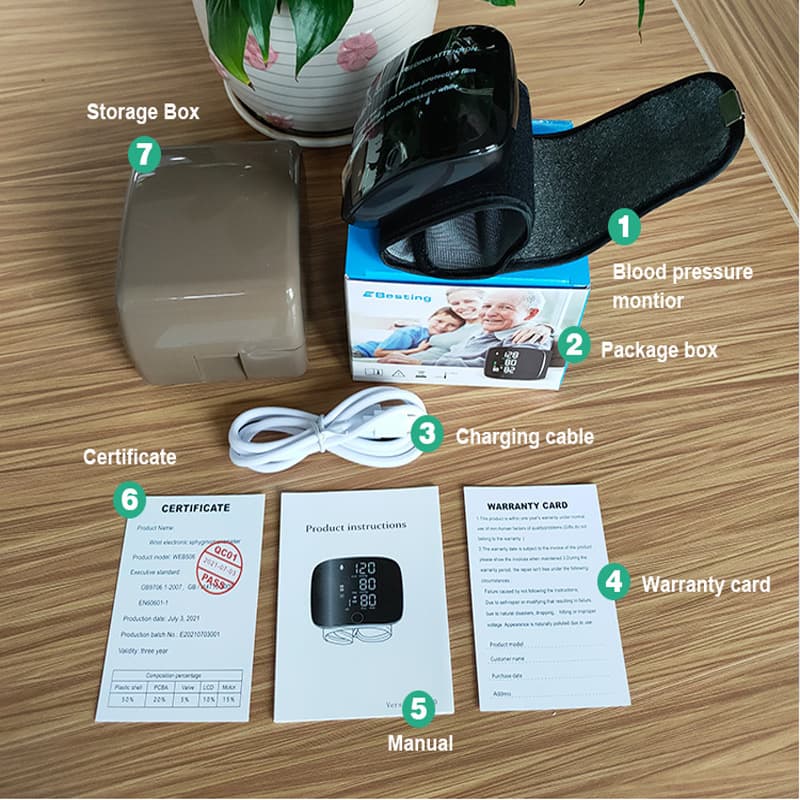 Wrist sphygmomanometer measuring instrument blood pressure meter home high blood pressure watch wrist rechargeable medical grade certified electronics 5