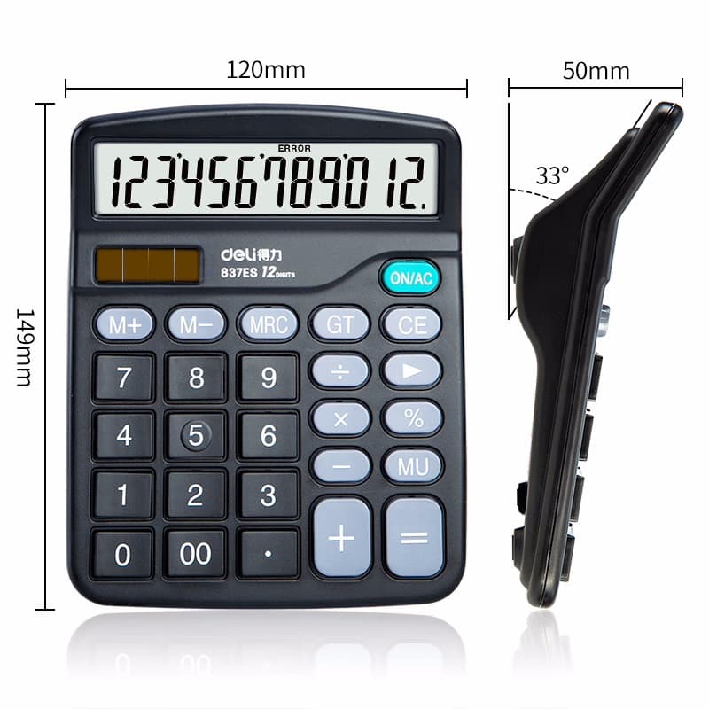 Deli 837 calculator portable dual power supply large screen financial accounting student office 12-bit computer wholesale 5