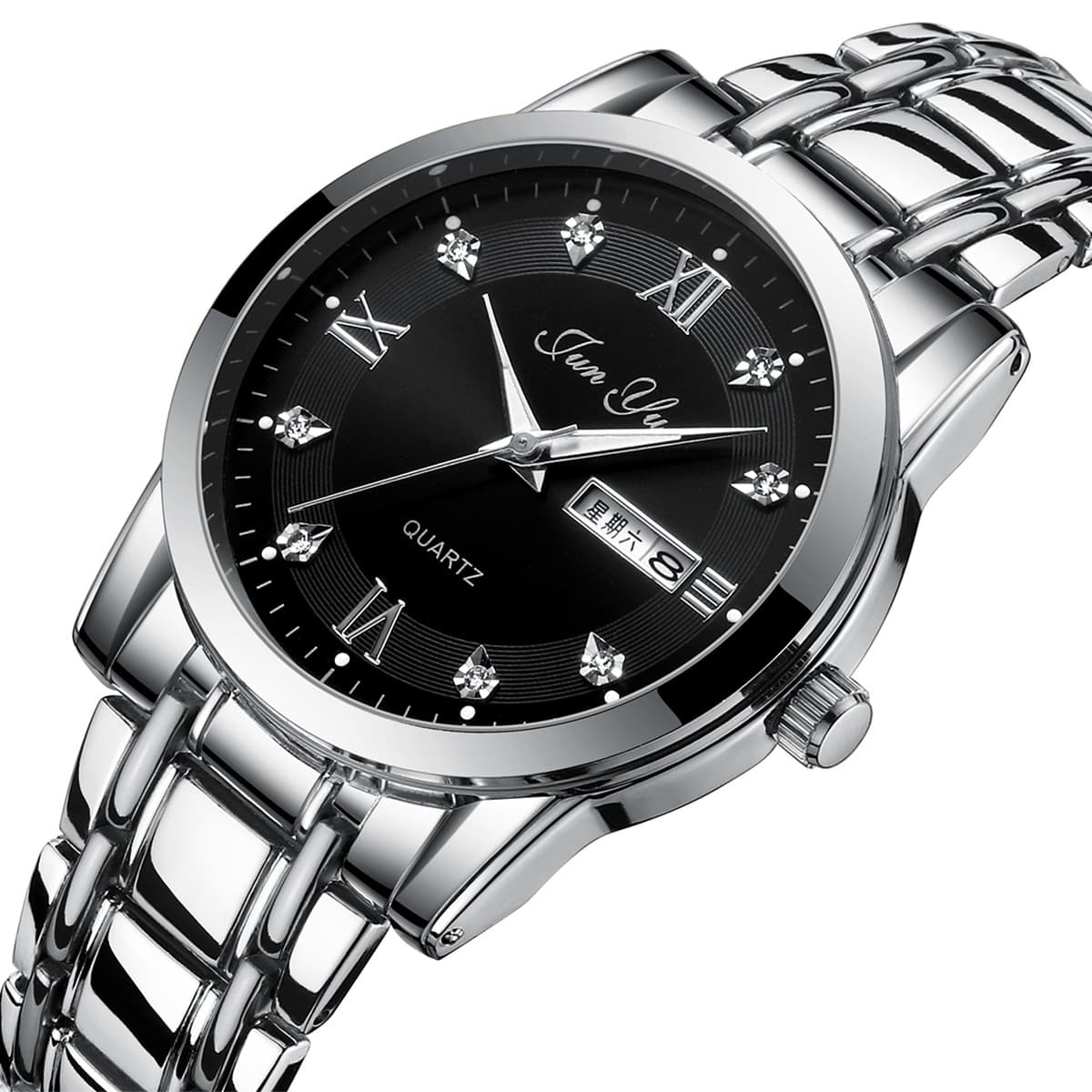 Men's watch fully automatic non-mechanical quartz watch dual calendar middle-aged and elderly business luminous waterproof steel belt