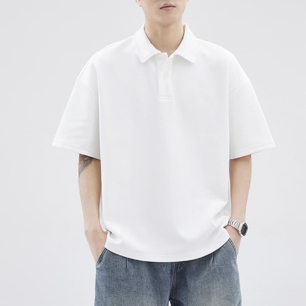 Summer men's waffle lapel short-sleeved POLO shirt loose casual solid color T-shirt top shirt half-sleeved shirt 4