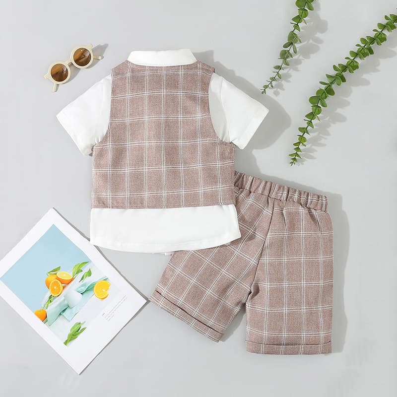 Boy's suit dress suit summer children's short-sleeved shirt vest three-piece set baby gentleman's party costume 5