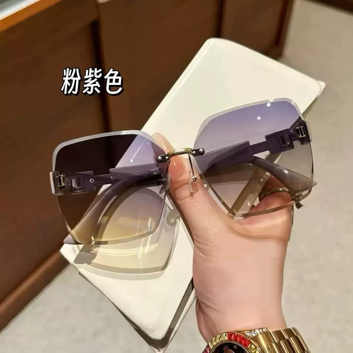 26 new internet celebrity frameless anti-UV trendy sunshade temperament large frame versatile sunglasses sunglasses women's glasses 7