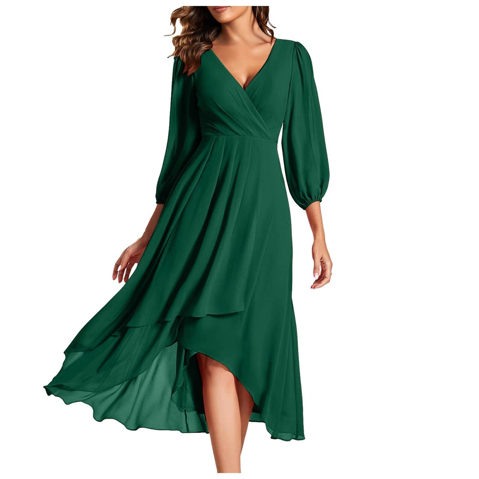 Amazon 2024 new cross-border V long-sleeved dress loose slim bridesmaid coat daily party evening dress 3