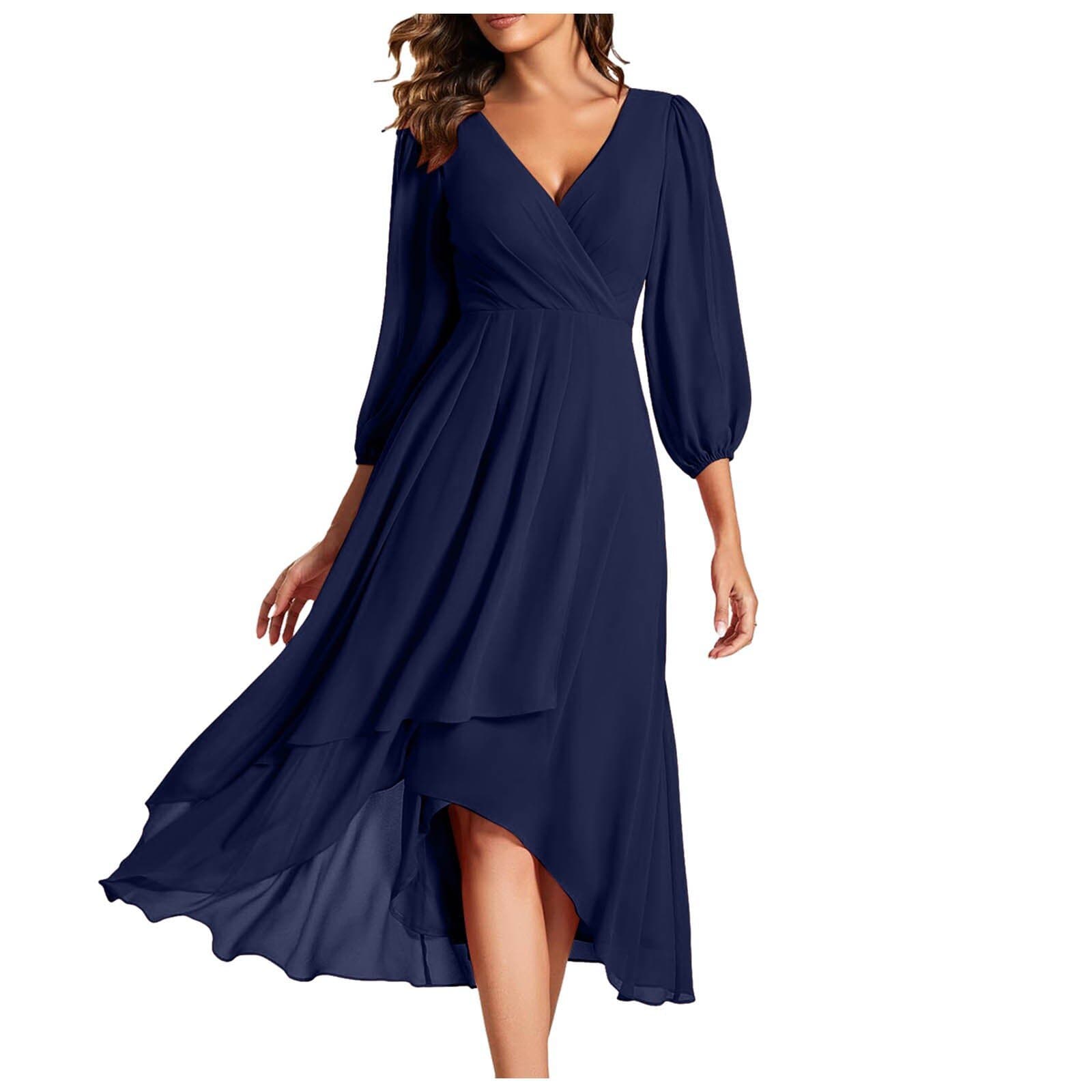 Amazon 2024 new cross-border V long-sleeved dress loose slim bridesmaid coat daily party evening dress 10