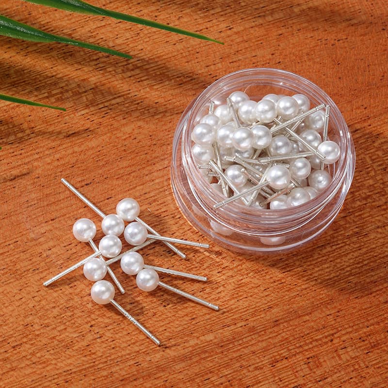 Silver earrings, ear sticks, small box, pearl style, women's ear piercing, anti-blocking, elegant, high-end ear jewelry, fashionable round head 7