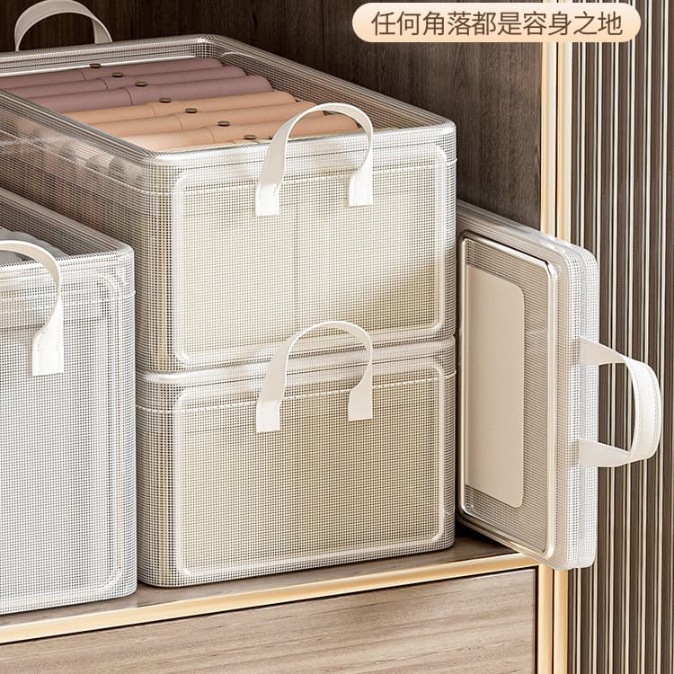 Clothes storage box, home wardrobe, layered organizing box for clothes and pants, transparent folding storage basket frame wholesale 2
