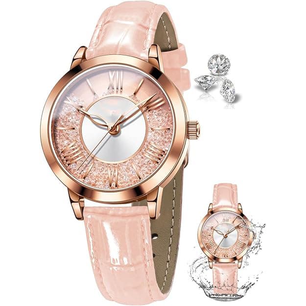 Customized ladies watch elegant dress diamond ladies watch analog quartz leather waterproof quicksand big face watch 3