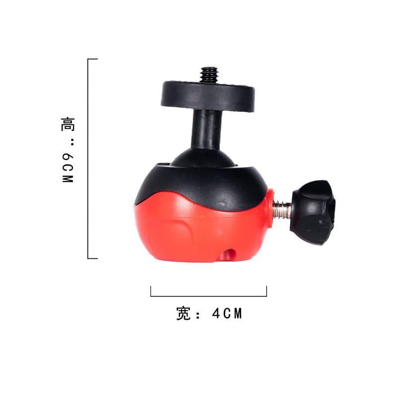 Red and black color matching 1/4 universal head mobile phone tripod head camera accessories 360 degree spherical mini universal portable 4