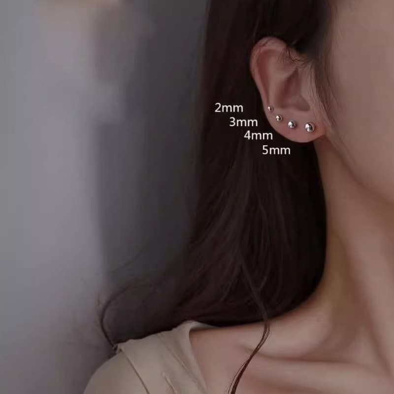 Korean version of titanium steel stainless steel ball fine needle earrings, simple and fashionable large and small steel ball piercing earrings for men and women wholesale 4