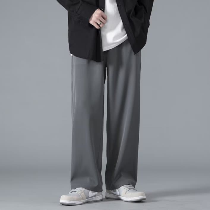 Summer thin ice silk casual pants men's loose large size straight wide leg drape quick-drying breathable sports long pants 4