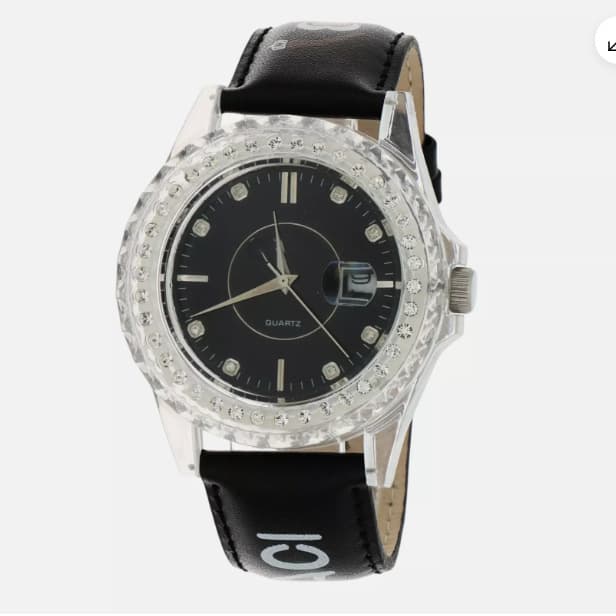 Customized ladies watch plastic case diamond bezel simulated quartz leather waterproof quicksand big face watch 3