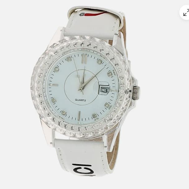 Customized ladies watch plastic case diamond bezel simulated quartz leather waterproof quicksand big face watch 4