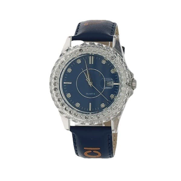 Customized ladies watch plastic case diamond bezel simulated quartz leather waterproof quicksand big face watch 6