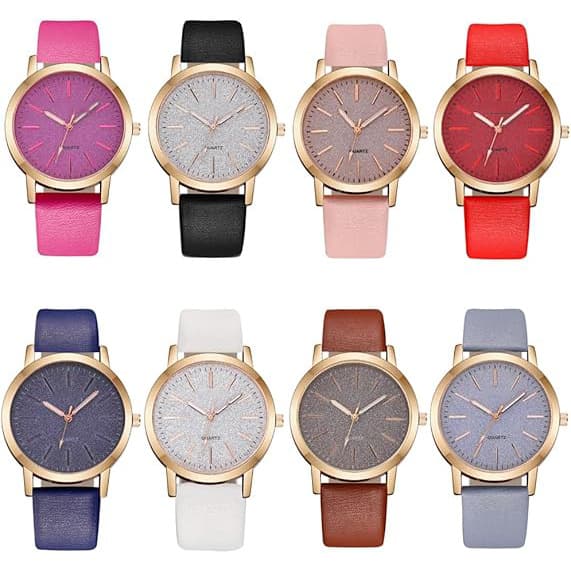 Customized Women's Watch Alloy Casual Round Shiny Dial Leather Strap Analog Quartz Watch Multiple Colors 2