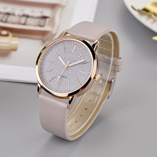 Customized Women's Watch Alloy Casual Round Shiny Dial Leather Strap Analog Quartz Watch Multiple Colors 4