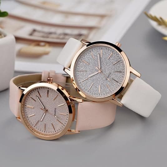 Customized Women's Watch Alloy Casual Round Shiny Dial Leather Strap Analog Quartz Watch Multiple Colors 5