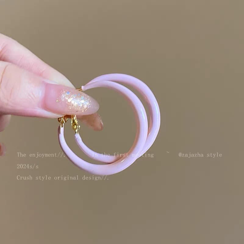 Korean ins style candy color purple hoop earrings exaggerated fashion ear hoop large hoop S925 silver needle ear jewelry for women 5
