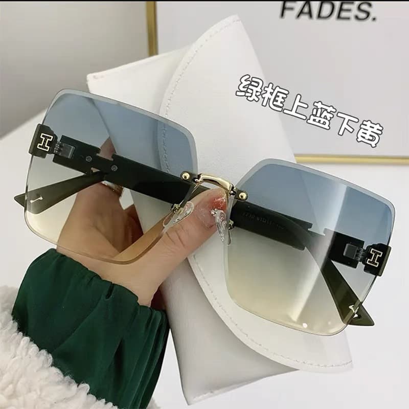 High-end square frameless edge-cut sunglasses, Internet celebrity personality, trendy and cool sunglasses for women with big faces, slimming fashion glasses 3