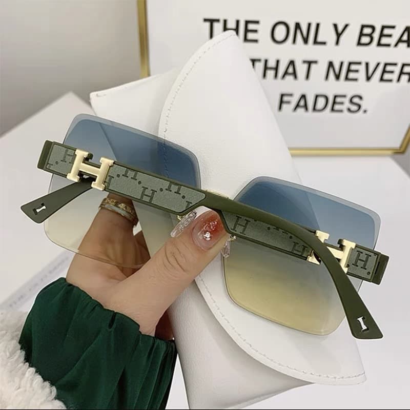 High-end square frameless edge-cut sunglasses, Internet celebrity personality, trendy and cool sunglasses for women with big faces, slimming fashion glasses 5