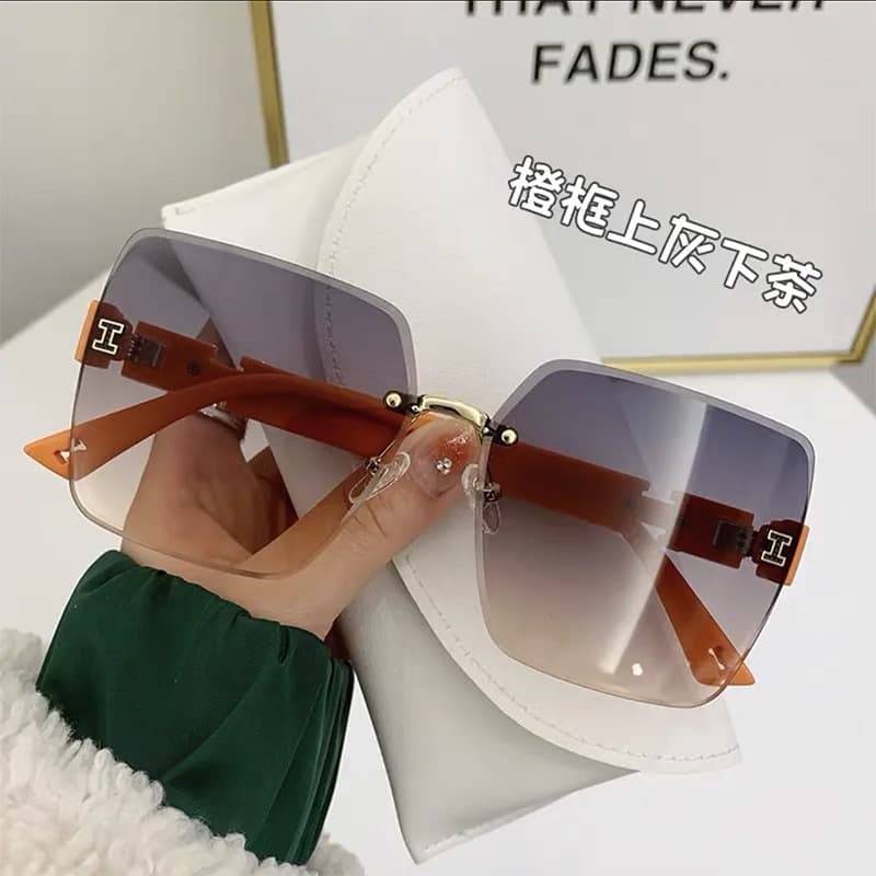 High-end square frameless edge-cut sunglasses, Internet celebrity personality, trendy and cool sunglasses for women with big faces, slimming fashion glasses