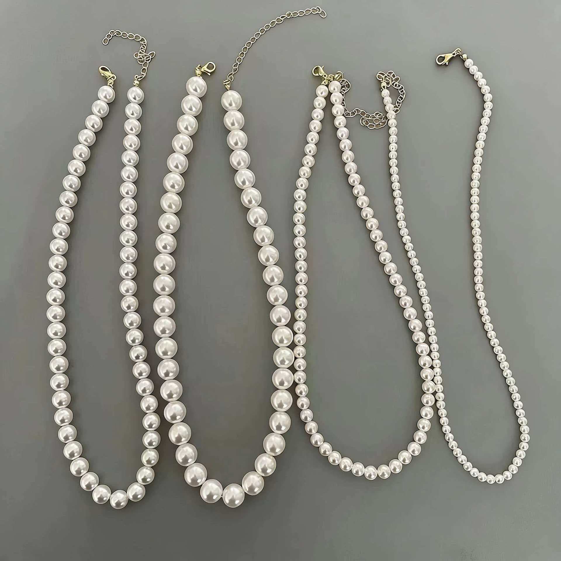 Retro Fashion Pearl Necklace for Women Korean Style Cold Style Simple Temperament Versatile Necklace Clavicle Chain Women's Long Necklace 2