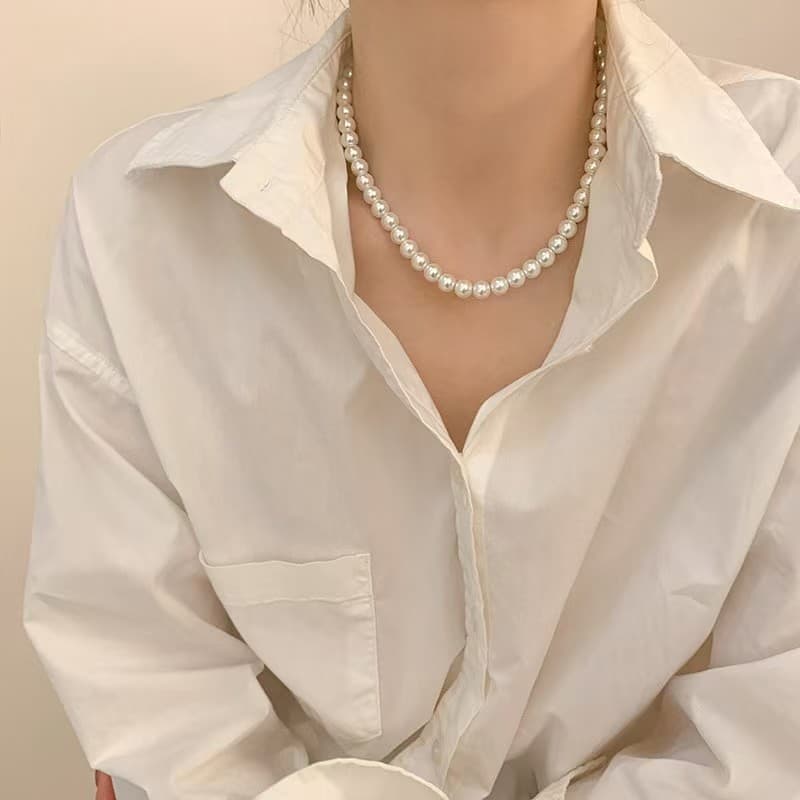 Retro Fashion Pearl Necklace for Women Korean Style Cold Style Simple Temperament Versatile Necklace Clavicle Chain Women's Long Necklace 4