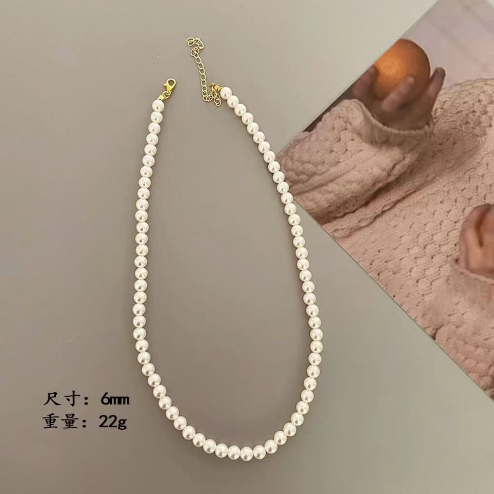 Retro Fashion Pearl Necklace for Women Korean Style Cold Style Simple Temperament Versatile Necklace Clavicle Chain Women's Long Necklace 9