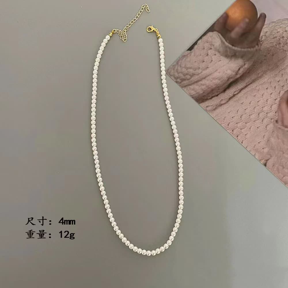 Retro Fashion Pearl Necklace for Women Korean Style Cold Style Simple Temperament Versatile Necklace Clavicle Chain Women's Long Necklace 10