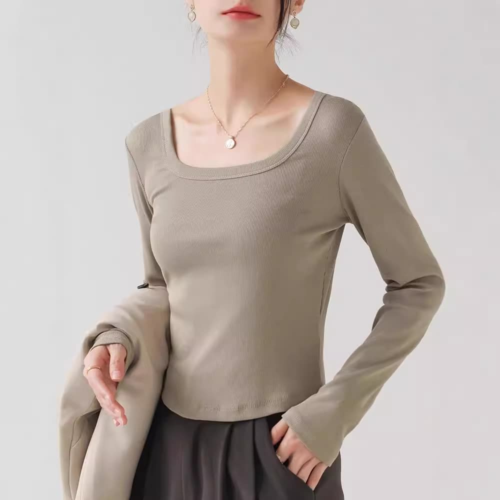 Douyin's popular bottoming shirt, versatile square neck long-sleeved T-shirt for women, autumn 2025 new slim, western-style slim-fitting top 4