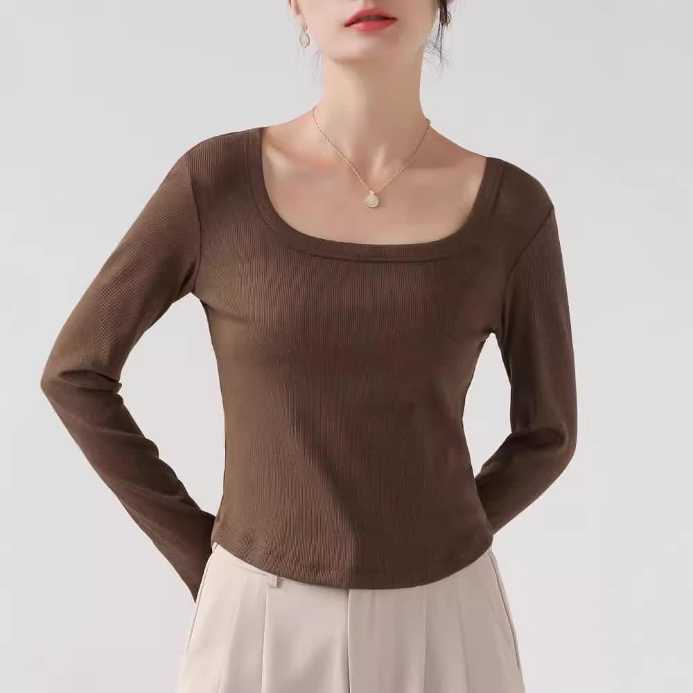 Douyin's popular bottoming shirt, versatile square neck long-sleeved T-shirt for women, autumn 2025 new slim, western-style slim-fitting top 5
