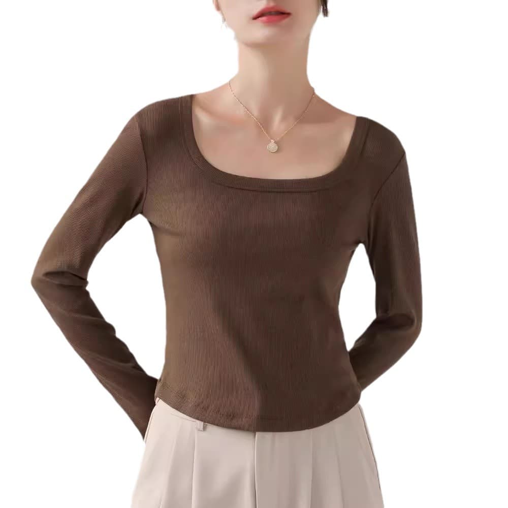 Douyin's popular bottoming shirt, versatile square neck long-sleeved T-shirt for women, autumn 2025 new slim, western-style slim-fitting top 6