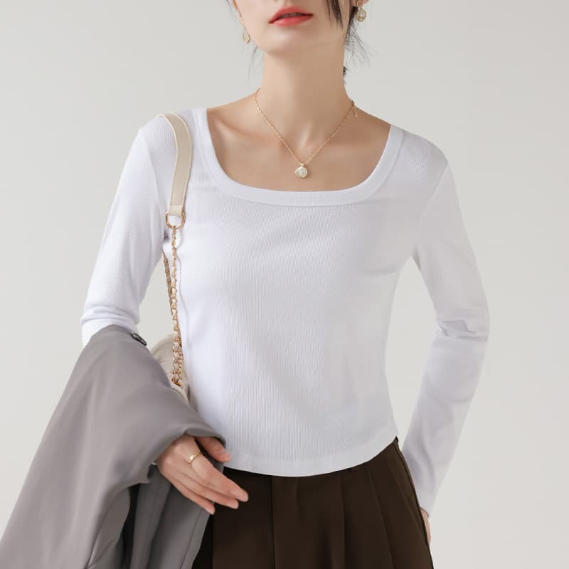 Douyin's popular bottoming shirt, versatile square neck long-sleeved T-shirt for women, autumn 2025 new slim, western-style slim-fitting top 7