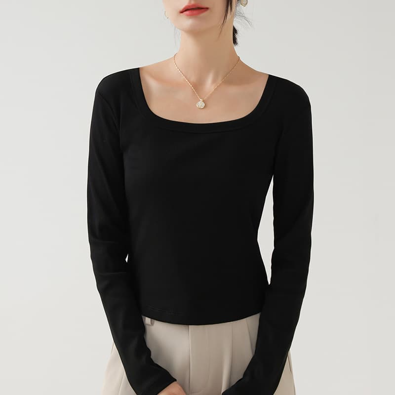 Douyin's popular bottoming shirt, versatile square neck long-sleeved T-shirt for women, autumn 2025 new slim, western-style slim-fitting top 8
