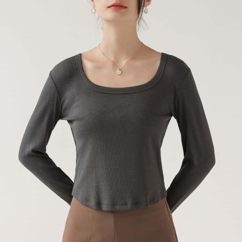 Douyin's popular bottoming shirt, versatile square neck long-sleeved T-shirt for women, autumn 2025 new slim, western-style slim-fitting top 10