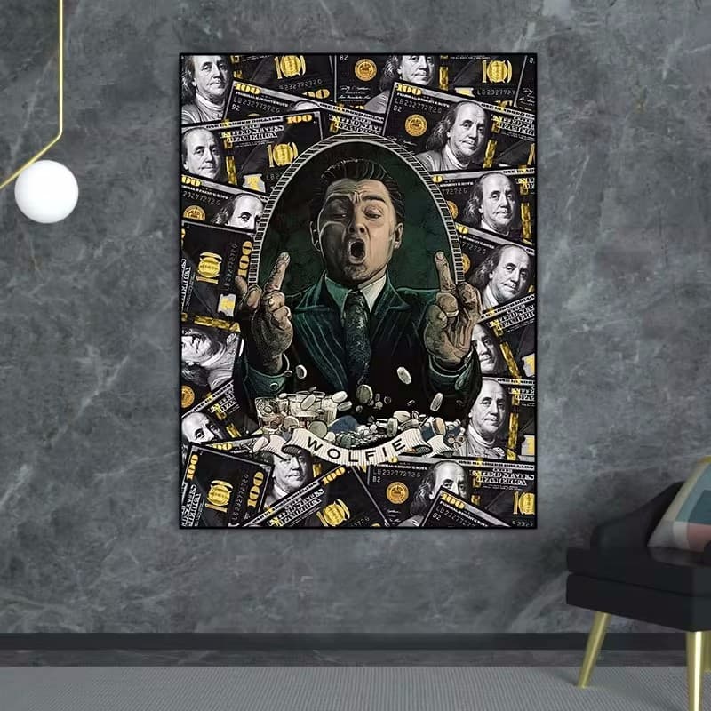 Cross-border hot-selling Wolf of Wall Street movie posters and prints movie paintings money wall art home decoration paintings