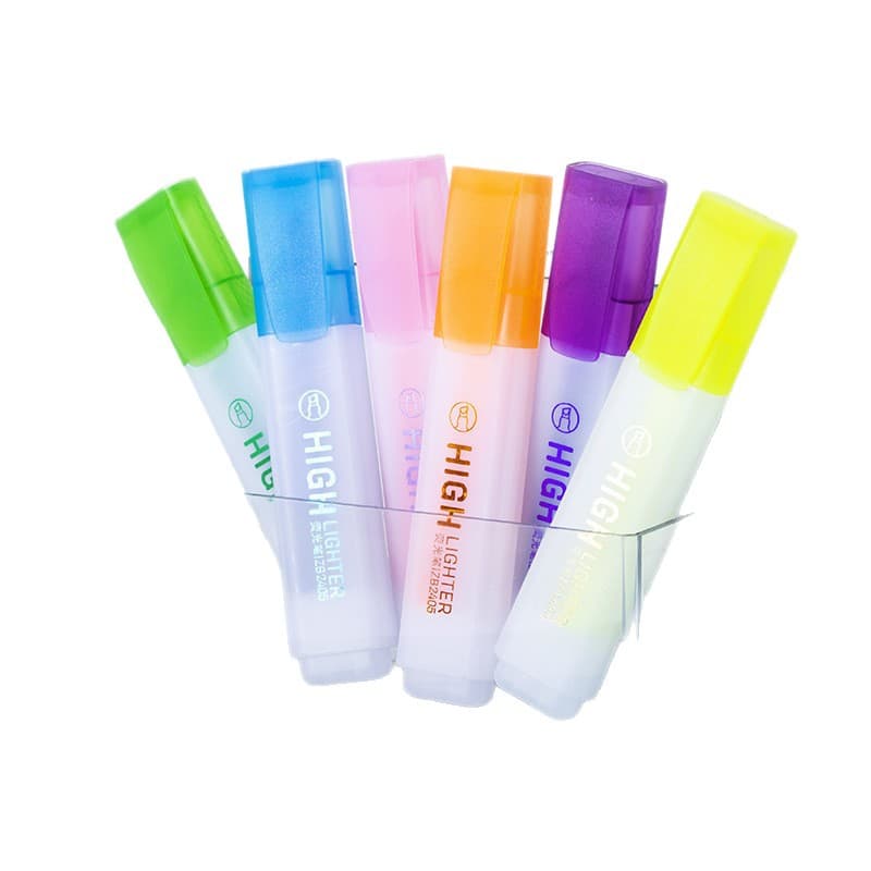 Highlighter student marker pen color mark highlight pen macaron color oblique head for handbook notes large capacity 6