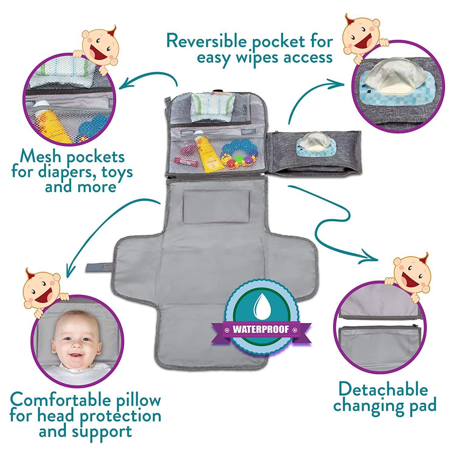 Bamboo fiber newborn changing pad portable waterproof multi-functional baby changing pad with wet wipes children's products 3