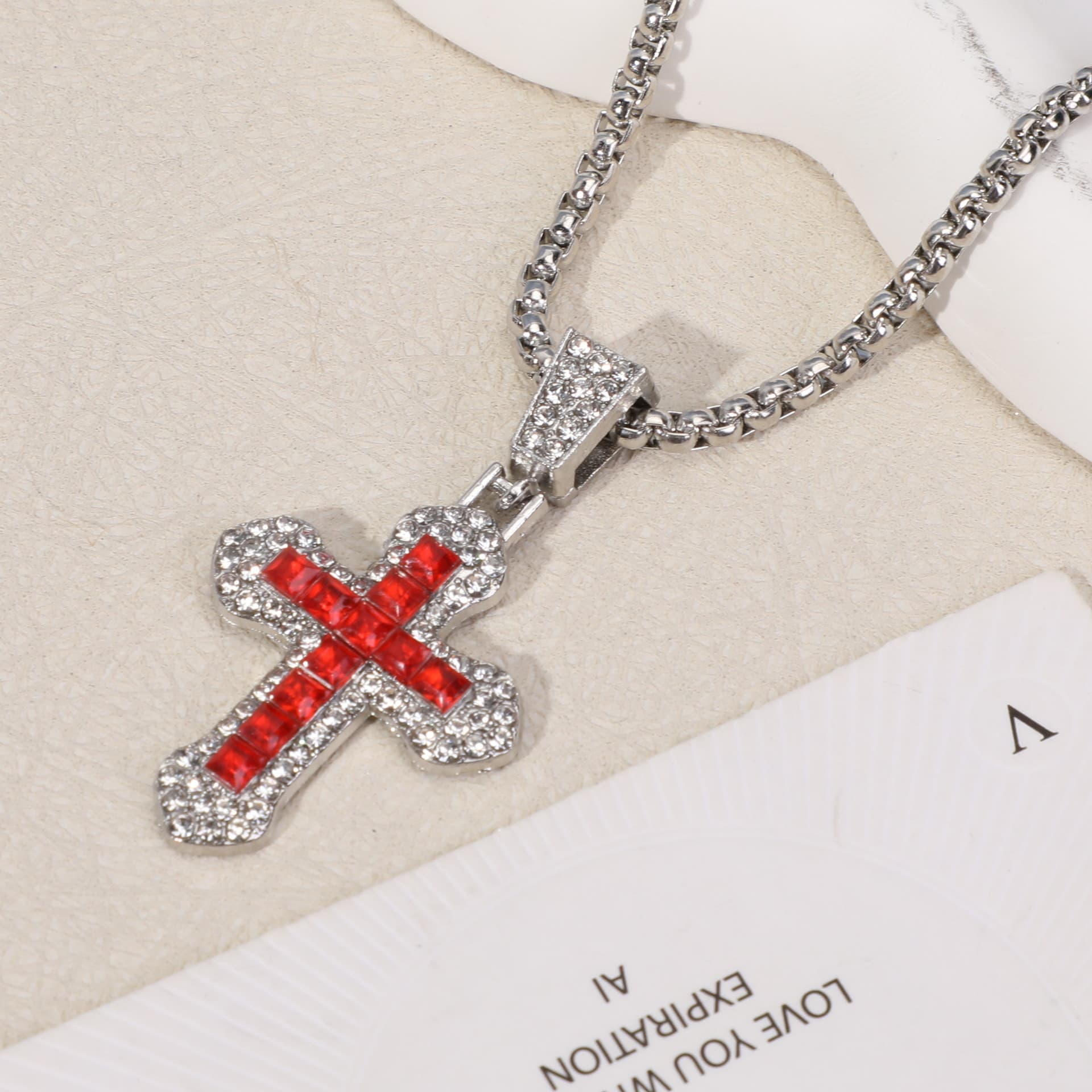 Cross-border cross necklace hip-hop style zircon pendant jewelry titanium steel versatile necklace personalized sparkling jewelry wholesale 5