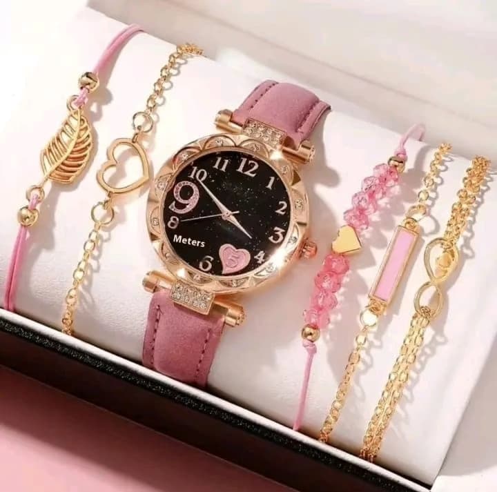 Popular foreign trade ladies' diamond-encrusted British watch set, fashionable and versatile student belt bracelet 6-piece set 8