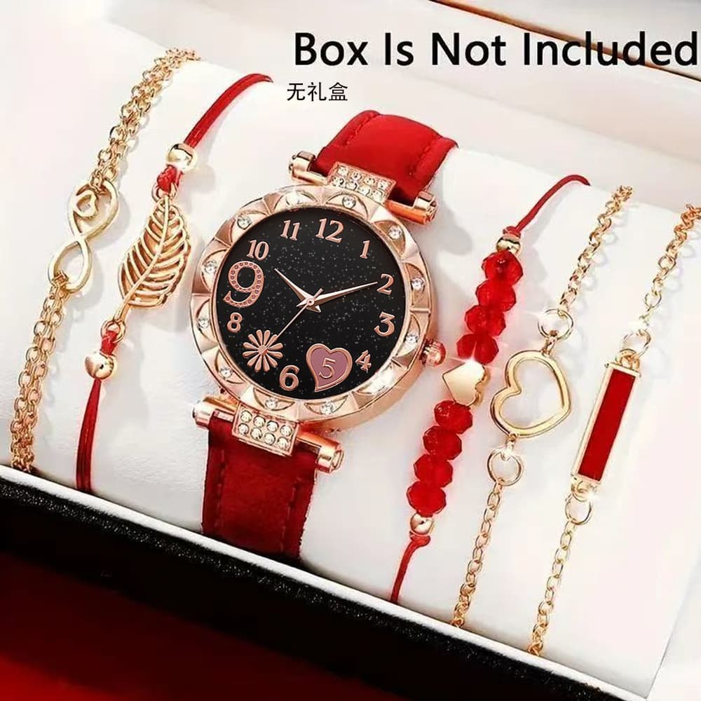 Popular foreign trade ladies' diamond-encrusted British watch set, fashionable and versatile student belt bracelet 6-piece set 9