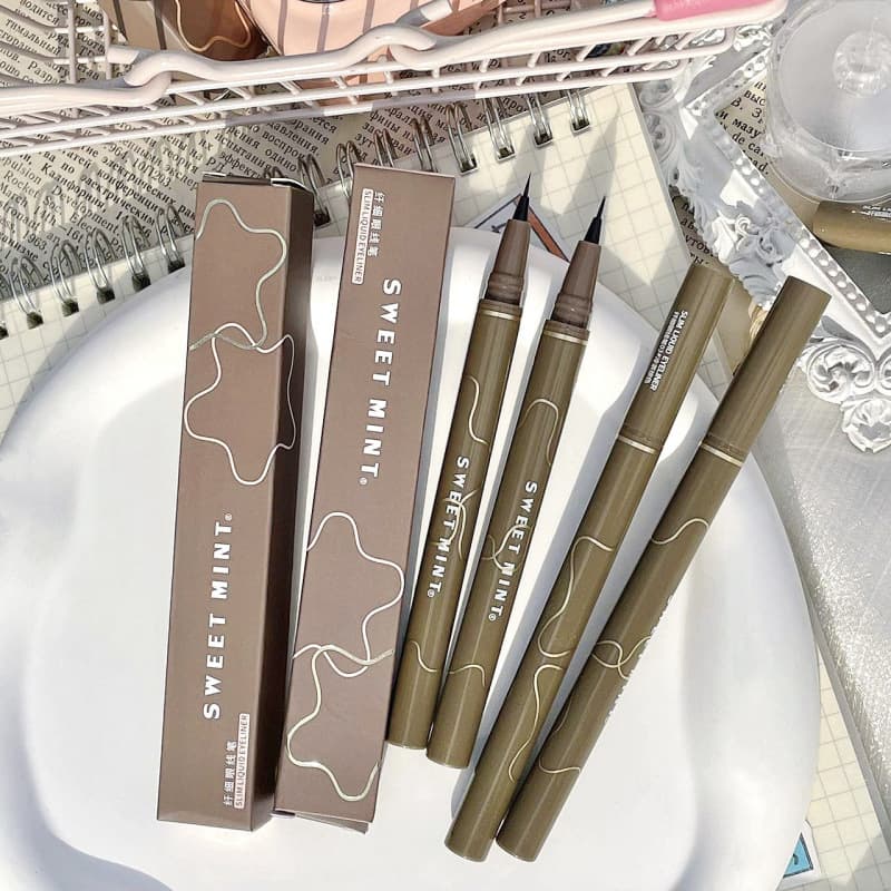 sweetmint slim eyeliner waterproof and sweatproof long-lasting non-smudge brown liquid silkworm pen fake makeup 2