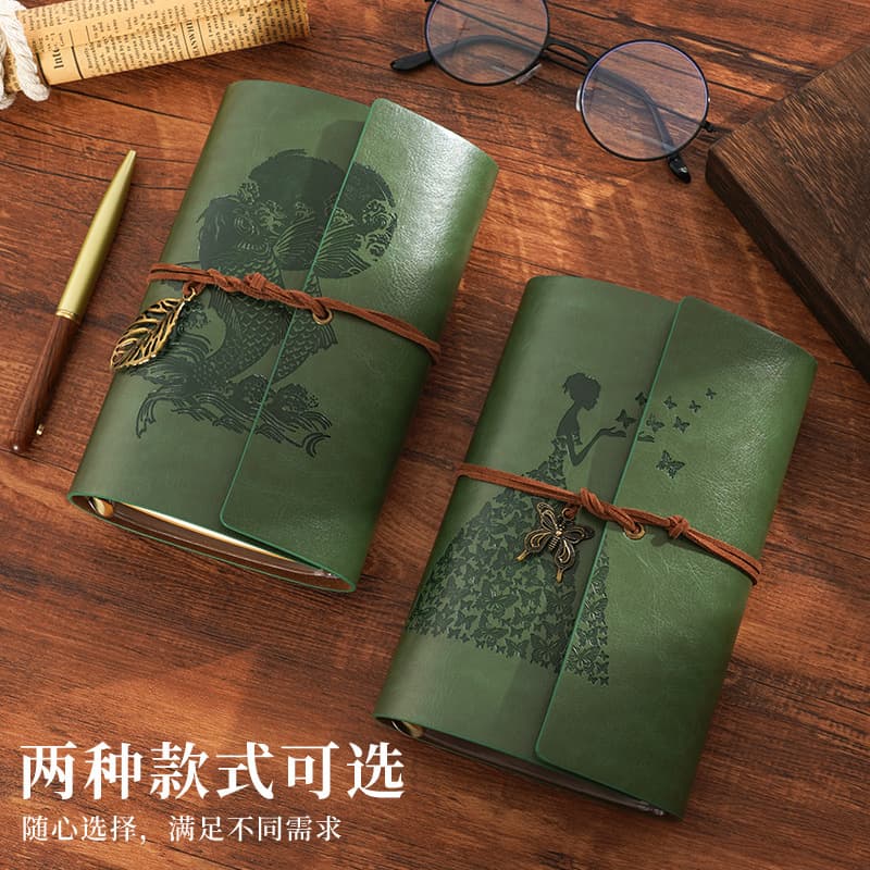 Retro notebook leaf strap notebook a6 imitation leather loose-leaf plan check-in travel notebook creative diary 3