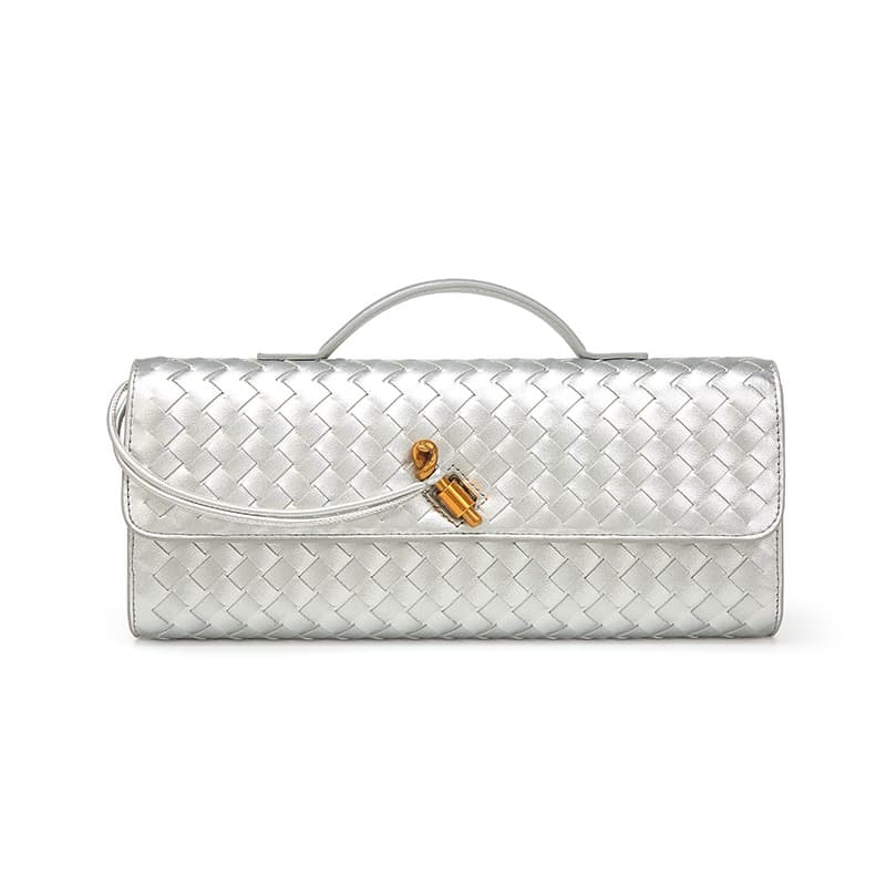 Woven bag, one-shoulder French baguette, niche high-end horizontal style, hand-held evening bag, cross-body versatile bag, fashionable and exquisite 7