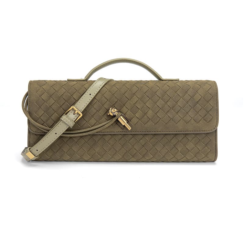 Woven bag, one-shoulder French baguette, niche high-end horizontal style, hand-held evening bag, cross-body versatile bag, fashionable and exquisite 9