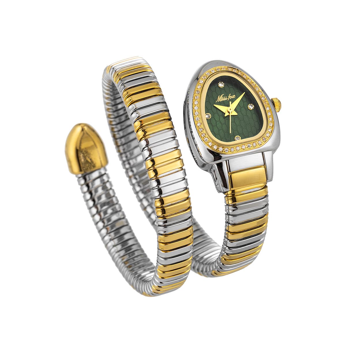 MISSFOX watch, new fashionable and elegant high-end snake head inlaid with diamond gold snake-shaped winding ladies watch 9