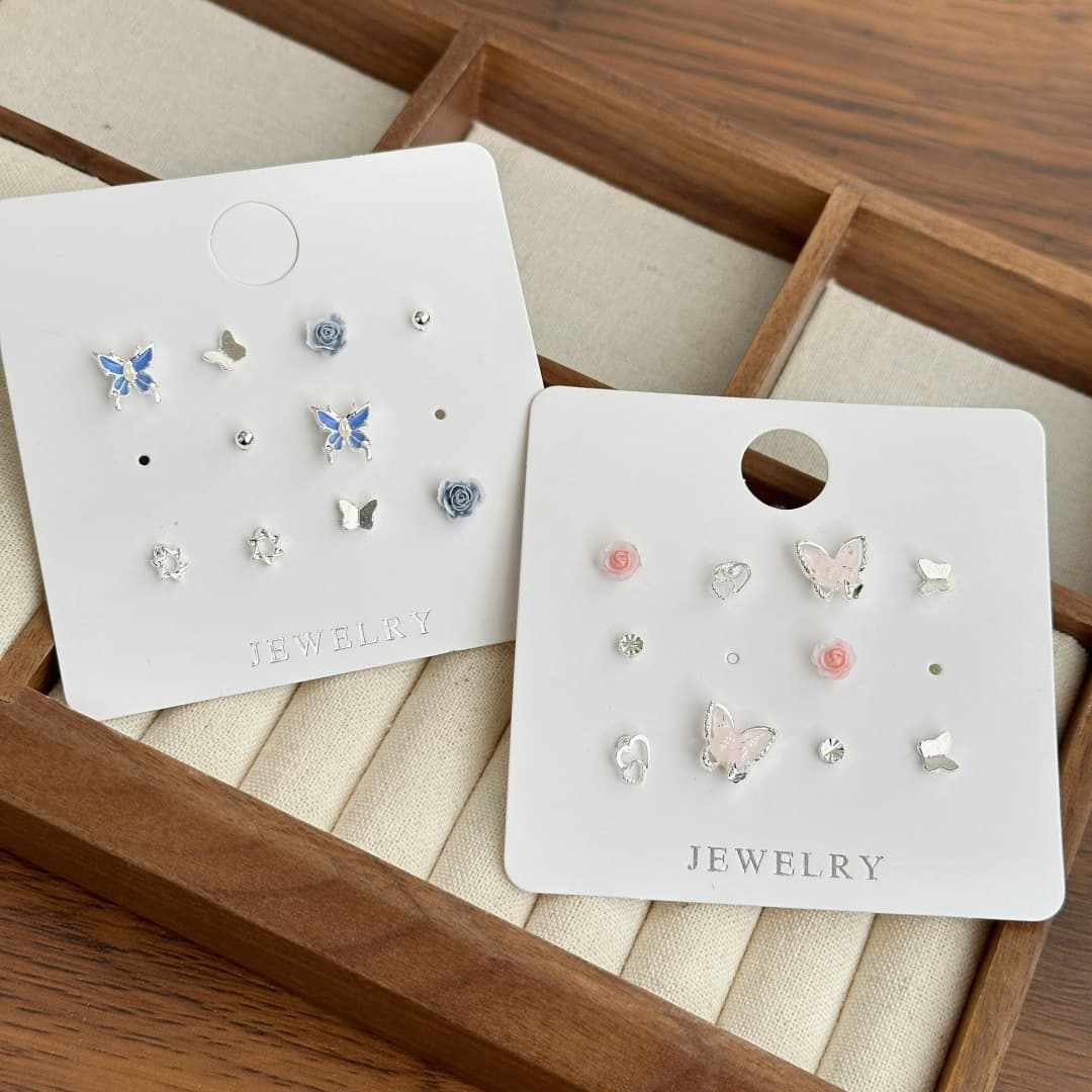 Sweet and cute silver needle small and exquisite alloy stud earrings niche design new set ins fresh butterfly earrings 5
