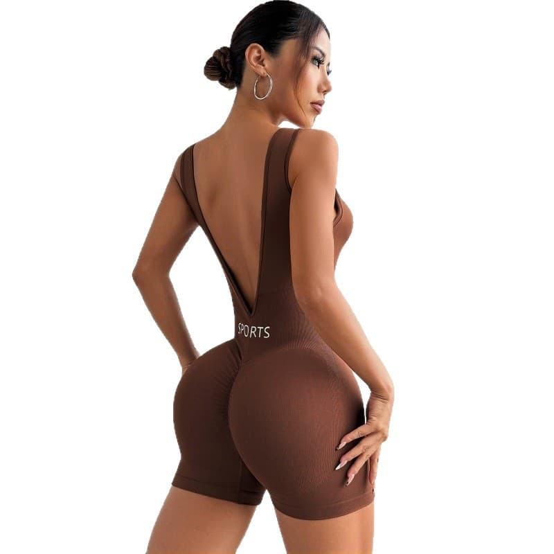 Muyao cross-border spot deep V waist yoga jumpsuit body shaping fitness suit tight short all-in-one sportswear for women 6