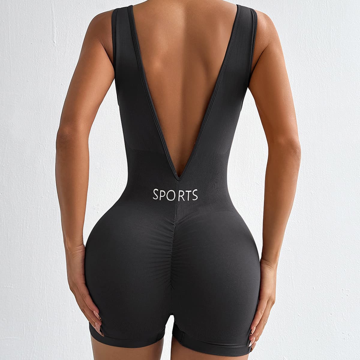 Muyao cross-border spot deep V waist yoga jumpsuit body shaping fitness suit tight short all-in-one sportswear for women 7